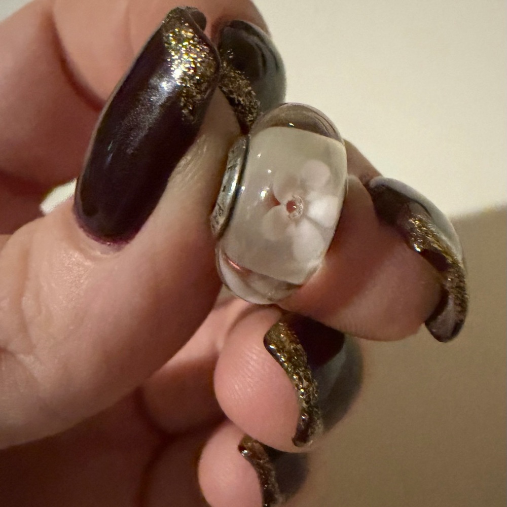 Pandora White Floral Glass Bead Charm